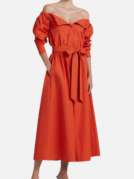 Altuzarra Dresses & Skirts - Altuzarra Women's Orange Off-Shoulder Button-Up Self-Tie Zora Dress Size 44